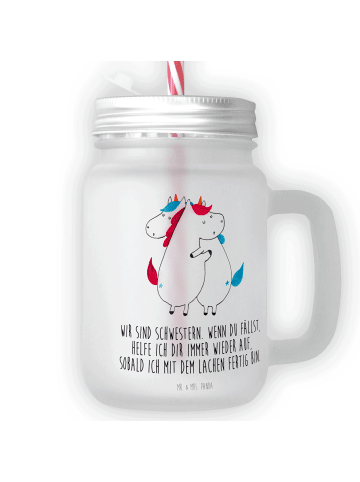 Mr. & Mrs. Panda Trinkglas Mason Jar Einhörner Umarmen mit Spruch in Transparent