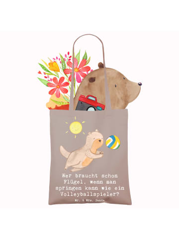 Mr. & Mrs. Panda Shopping Tasche Volleyball Sprung mit Spruch in Braun Pastell