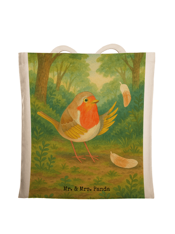 Mr. & Mrs. Panda Tasche Rotkehlchen Federn Design ohne Spruch in Weiß