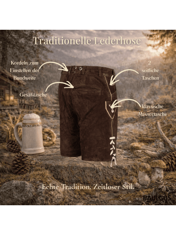 PAULGOS Lederhose Kurz Echtleder HK5 in Dunkelbraun