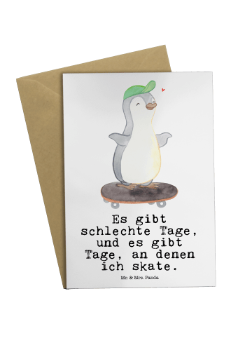 Mr. & Mrs. Panda neujahrskarte Pinguin Skateboarden mit Spruch in Weiß