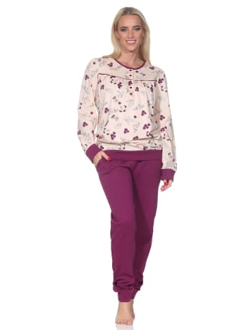 NORMANN Langarm Schlafanzug Pyjama Bündchen in apricot