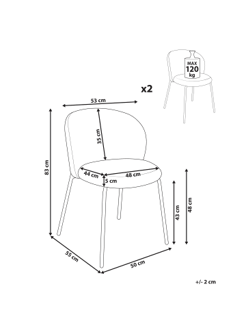 Beliani 2er-Set Esszimmerstuhl MILES in Beige/Schwarz