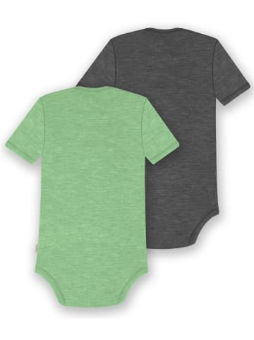 Normani Outdoor Sports 2er Set Baby Merino Body Kurzarm Tauranga in Grün/Anthrazit
