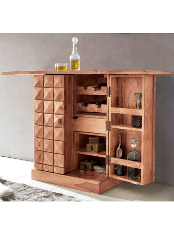 KADIMA DESIGN Massivholz Hausbar, ausklappbar, 65x91x50 cm, Barschrank mit Türen in Beige