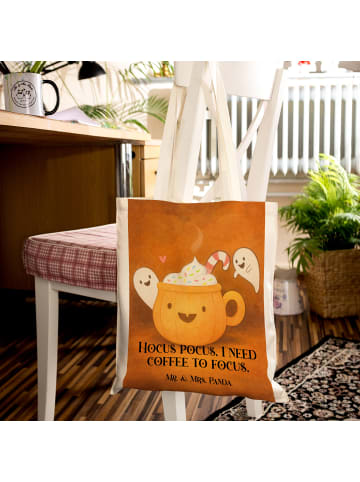Mr. & Mrs. Panda Einkaufstüte Kaffee Gespenst Design mit Spruch in Weiß