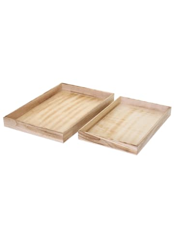 MCW 2er Set Serviertablett im Shabby-Look, Naturbraun