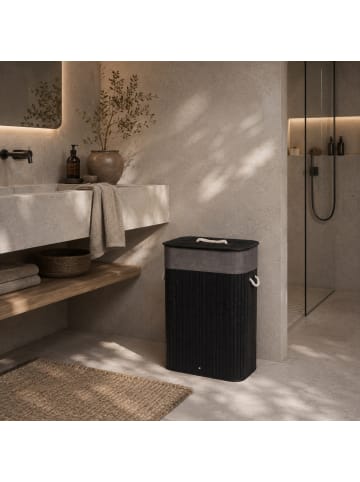 NUXIO Wäschekorb aus Bambus SADE, 80 l in Schwarz, (B) 32 x (H) 60 x (L) 42 cm