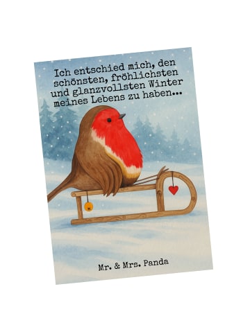 Mr. & Mrs. Panda Postkarte Rotkehlchen Schlitten Design mit Spruch in Weiß