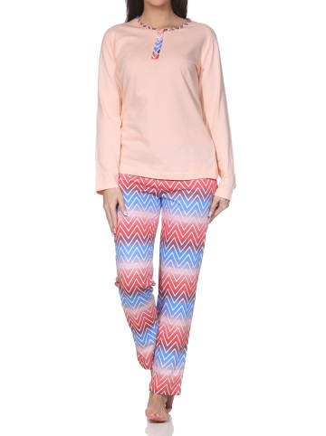 NORMANN Langarm Schlafanzug Pyjama Übergröße in apricot