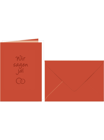 Buntpapierfabrik Ludwig Bähr Doppelkarte A6 gelasert + Kuvert Packung mit 5 Sets Wir sagen ja rubinrot