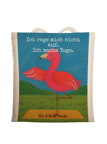 Mr. & Mrs. Panda Canvas Tasche Flamingo Yoga Design mit Spruch in Weiß