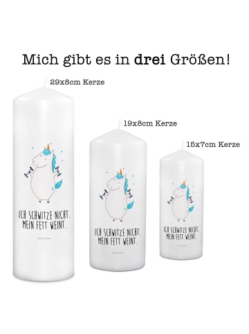 Mr. & Mrs. Panda Kerze Einhorn Fitness mit Spruch in Weiß