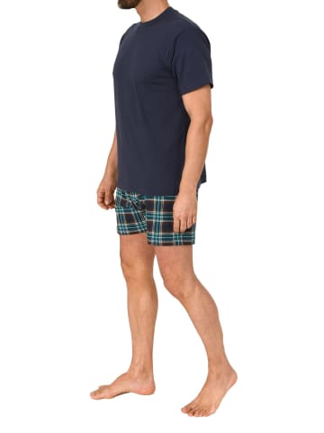 NORMANN Schlafanzug kurzarm Shorty mit karierter Jersey Hose - 86249 in marine