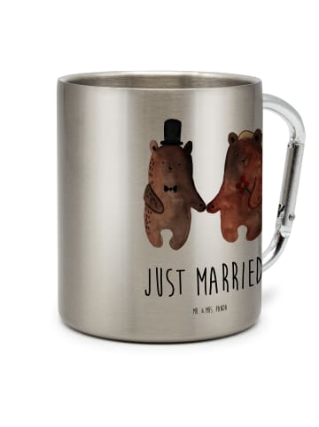 Mr. & Mrs. Panda Camping Becher Bär Heirat mit Spruch in Silber