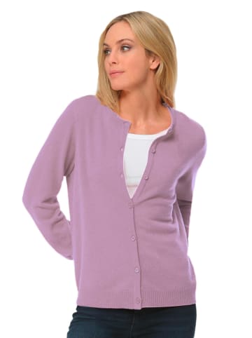 GOLDNER Kurzgröße: Kuschelweiche Kaschmir-Strickjacke mit Rundhals in violett