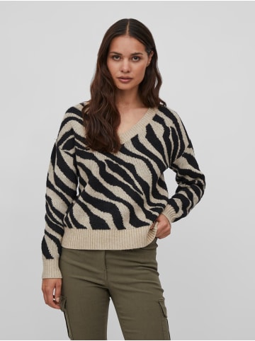 Vila Kuscheliger Strickpullover Jacquard Zebra Animal Muster VIRIL FEAMI in Beige