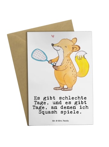 Mr. & Mrs. Panda Grußkarte Fuchs Squash spielen mit Spruch in Weiß
