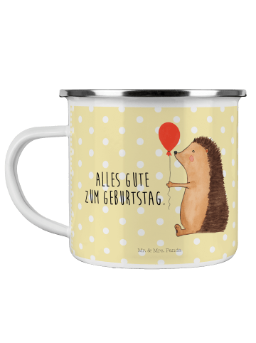 Mr. & Mrs. Panda Camping Emaille Tasse Igel Luftballon mit Spruch in Gelb Pastell