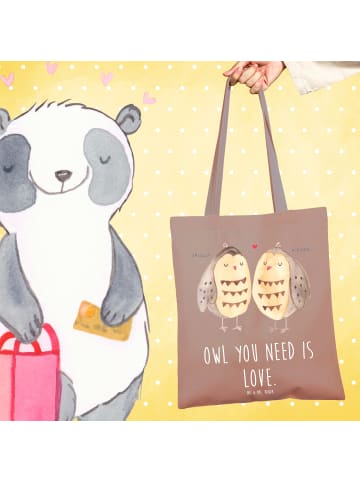 Mr. & Mrs. Panda Tote Bag Eulen Liebe mit Spruch in Braun Pastell