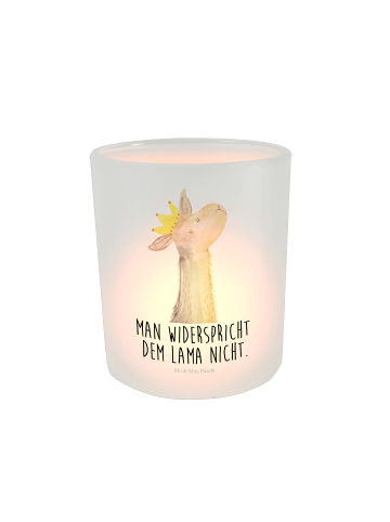 Mr. & Mrs. Panda Windlicht aus Glas Lamakopf König mit Spruch in Transparent
