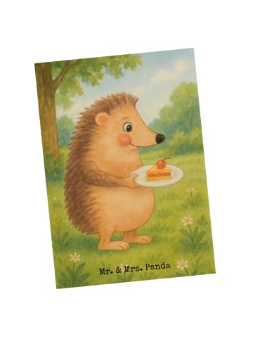Mr. & Mrs. Panda Postkarte Igel Kuchenstück Design ohne Spruch in Weiß