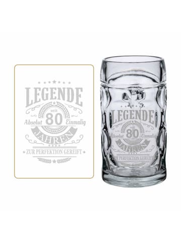 LUXENTU Bierkrug mit Gravur Legende seit 80 Jahren 0,5 Liter in transparent