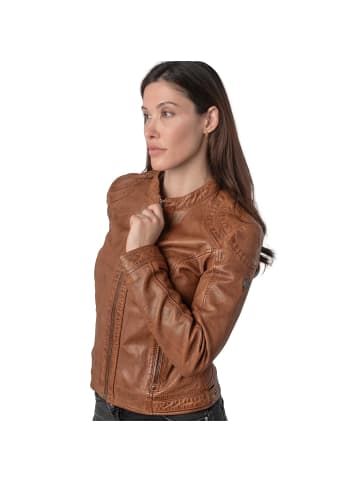 Mauritius Lederjacke Lammnappa Kapuze in Cognac
