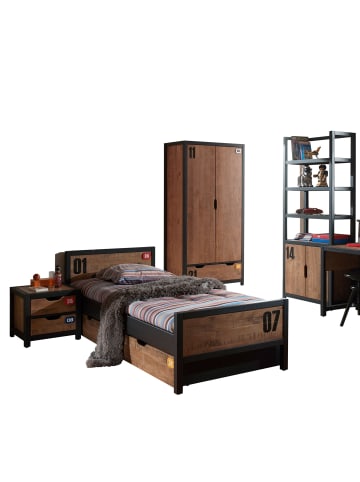 58 aufm Kessel KINDERZIMMER Set komplett Kameko 8 Massivholz+MDF Schwarz/Cognac