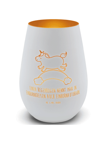 Mr. & Mrs. Panda Kerzenhalter Glas Einhorn Regenbogen mit Spruch in Weiß