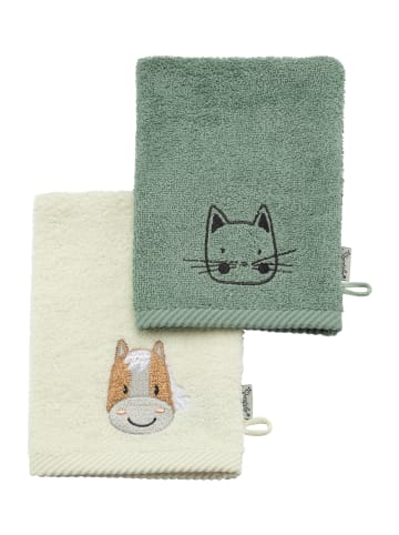 Sterntaler Waschhandschuhe 2er-Pack KATZE Lilly + PFERD Sunny in sattes grün