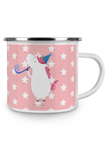 Mr. & Mrs. Panda Camping Emaille Tasse Einhorn Party ohne Spruch in Rot Pastell