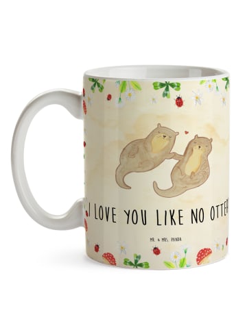 Mr. & Mrs. Panda Kaffeetasse Otter Hände halten mit Spruch in Naturpapier