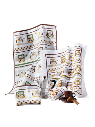 Kracht Frottier, Baumwolle, Halbleinen, Leinen / Halbleinen Geschirr- und Frottiertuch 4er-Pack in Eulen
