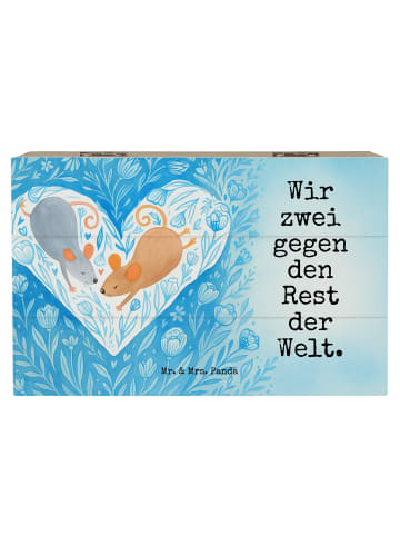 Mr. & Mrs. Panda Holzkiste Mäuse Herz Design mit Spruch in Weiß
