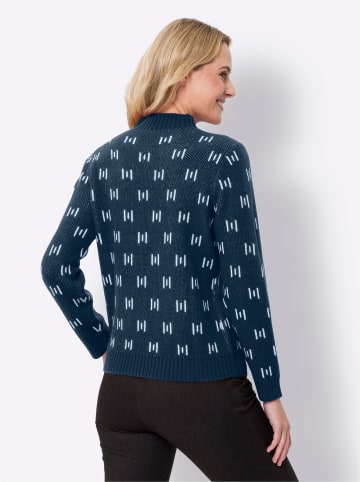 Sieh an! Stehkragenpullover in dunkelblau-ecru-gemustert