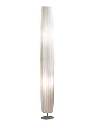 SalesFever Stehlampe 120 cm rund dimmbar Metall verchromt und Plissee-Lampenschirm in Weiß