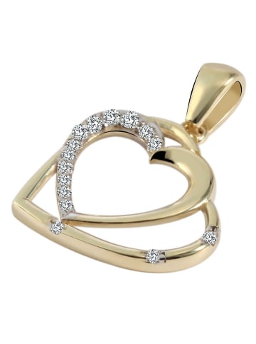 Adeliás Damen Anhänger – Herz Herzanhänger aus 375 Gold mit Zirkonia in gold
