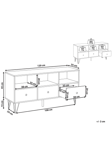 Beliani TV-Möbel FOSTON in Braun/Weiß - (W) 120 x (H) 60 x (L) 35 cm