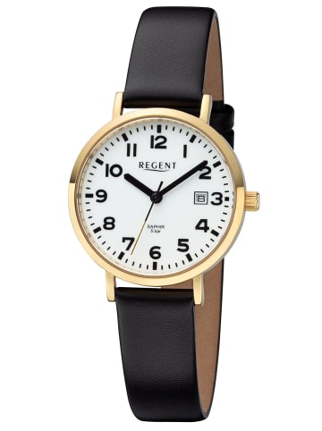 Regent Damen-Armbanduhr mit Saphirglas Leuchtzifferblatt Weiß / Schwarz / Gold