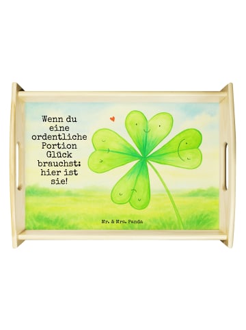 Mr. & Mrs. Panda Tablett Blume Kleeblatt Design mit Spruch in Weiß