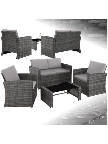 tectake Rattan Sitzgruppe mit Sicherheitsglasplatte, für 4 Personen