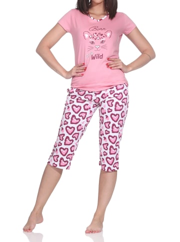 NORMANN Kurzarm Pyjama Capri Schlafanzug Hose Animalprint Übergrößen in rosa