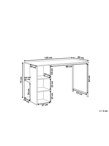 Beliani Schreibtisch DESE in Braun/Weiß/Schwarz - (W) 120 x (H) 75 x (L) 60 cm