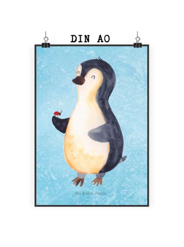 Mr. & Mrs. Panda Bild Pinguin Marienkäfer ohne Spruch in Eisblau