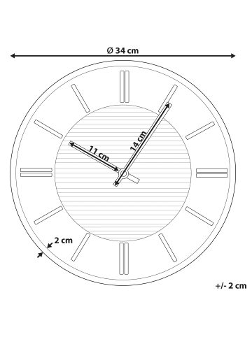 Beliani Wanduhr DAROCA in Weiß/Gold - (W) 34 x (H) 34 x (L) 3 cm