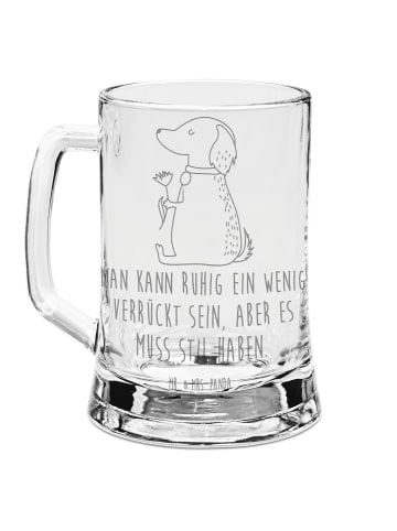Mr. & Mrs. Panda Gravur Bierkrug Hund Blume mit Spruch in Transparent