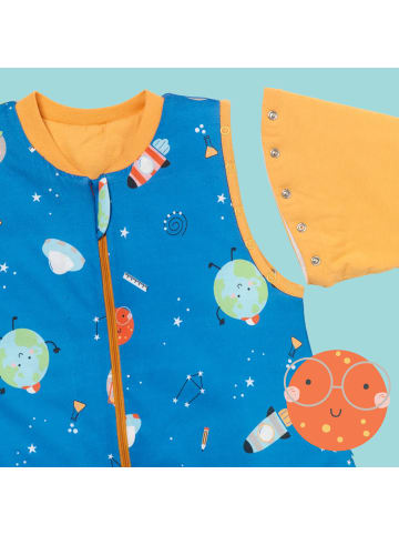 Schlummersack Schlafsack mit Füßen und umklappbaren Bündchen, 2.5 TOG in Blau-Gelb