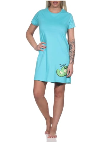 NORMANN Nachthemd kurzarm Kiwi Print - 86397 in türkis