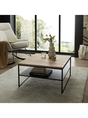 home24 home24 Couchtisch aus massiver Eiche & Metallrohr in Eiche / Schwarz, 70 x 40 x 70 cm in Eiche / Schwarz
